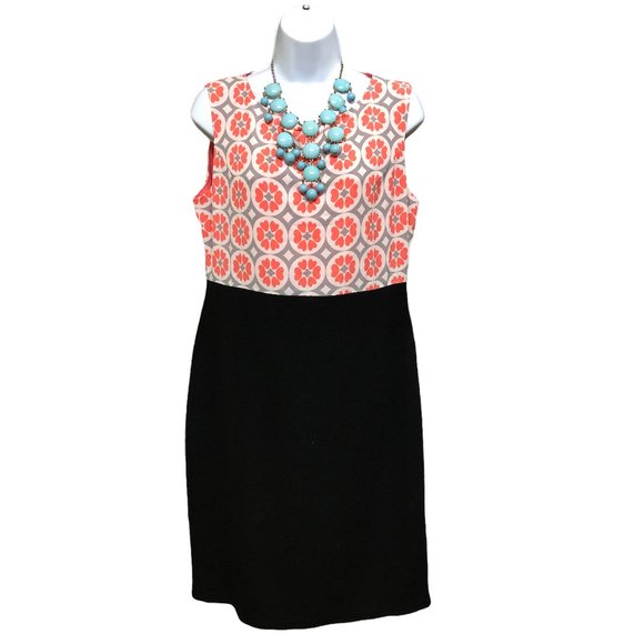 Smashed Lemon Coral Pink Heart Black Polyester Chiffon Zip Side Dress Size 12 - Picture 1 of 7